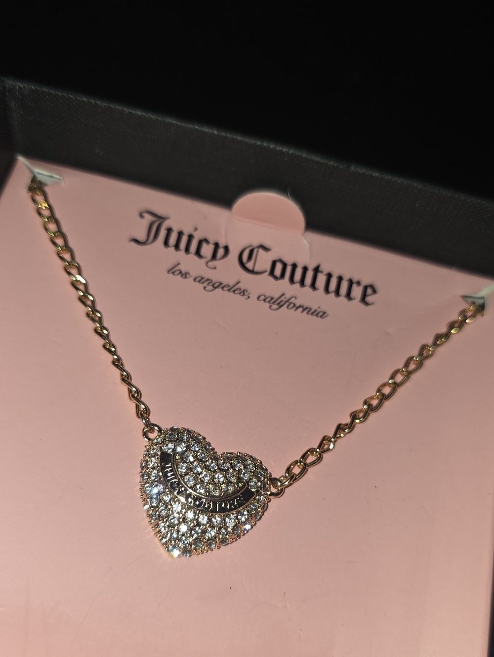 🧚♀️Juicy Couture RARE Gold Pave Crystal Heart Logo Long Pendant Necklace NIB